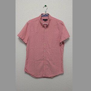 Zara Man Cotton Pink Floral Polka Dot Button Down Short Sleeve Shirt, size M/L